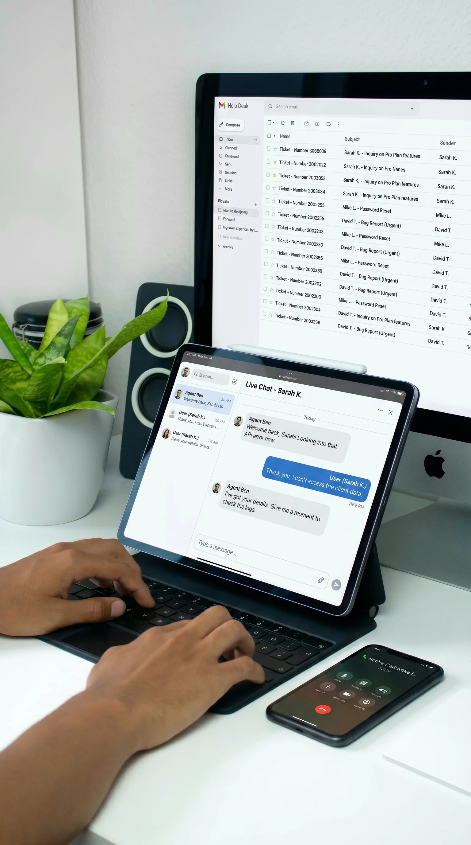 Project manager using a mobile device during platform implementation, representing Matidor's real-time customer support during third-party integration