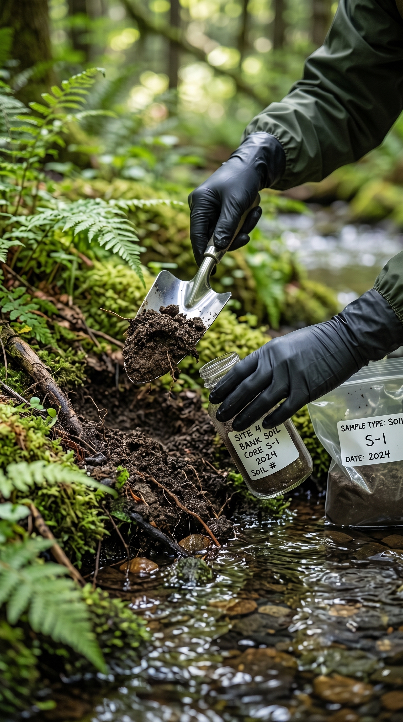 Field technician collecting georeferenced soil samples representing Bowron's GPS-enabled sample point tracking in Matidor..