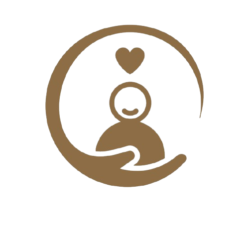 Brown icon of a hand cradling a smiling person figure with a heart shape above, symbolizing personalized care.