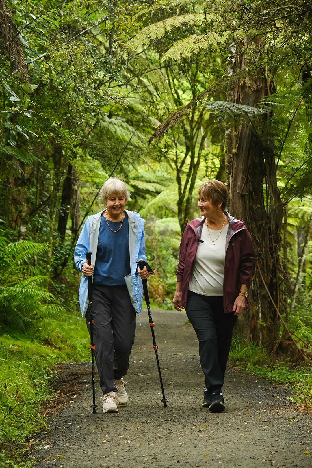 Two woman walking through the NZ bush
