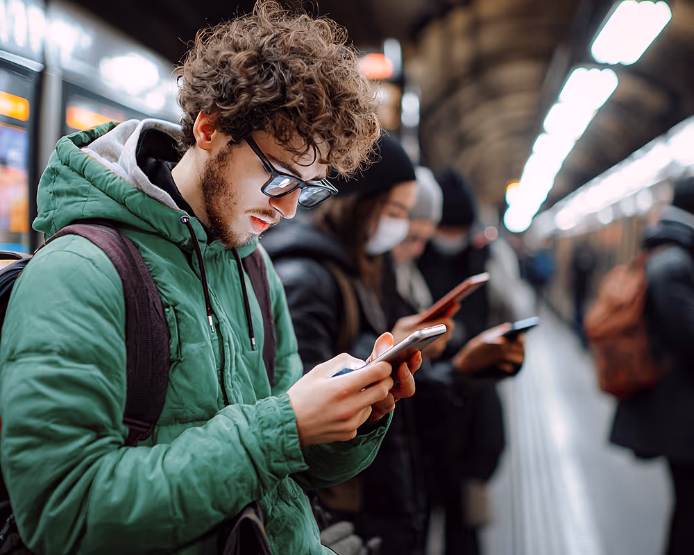 Young man looking at a phone