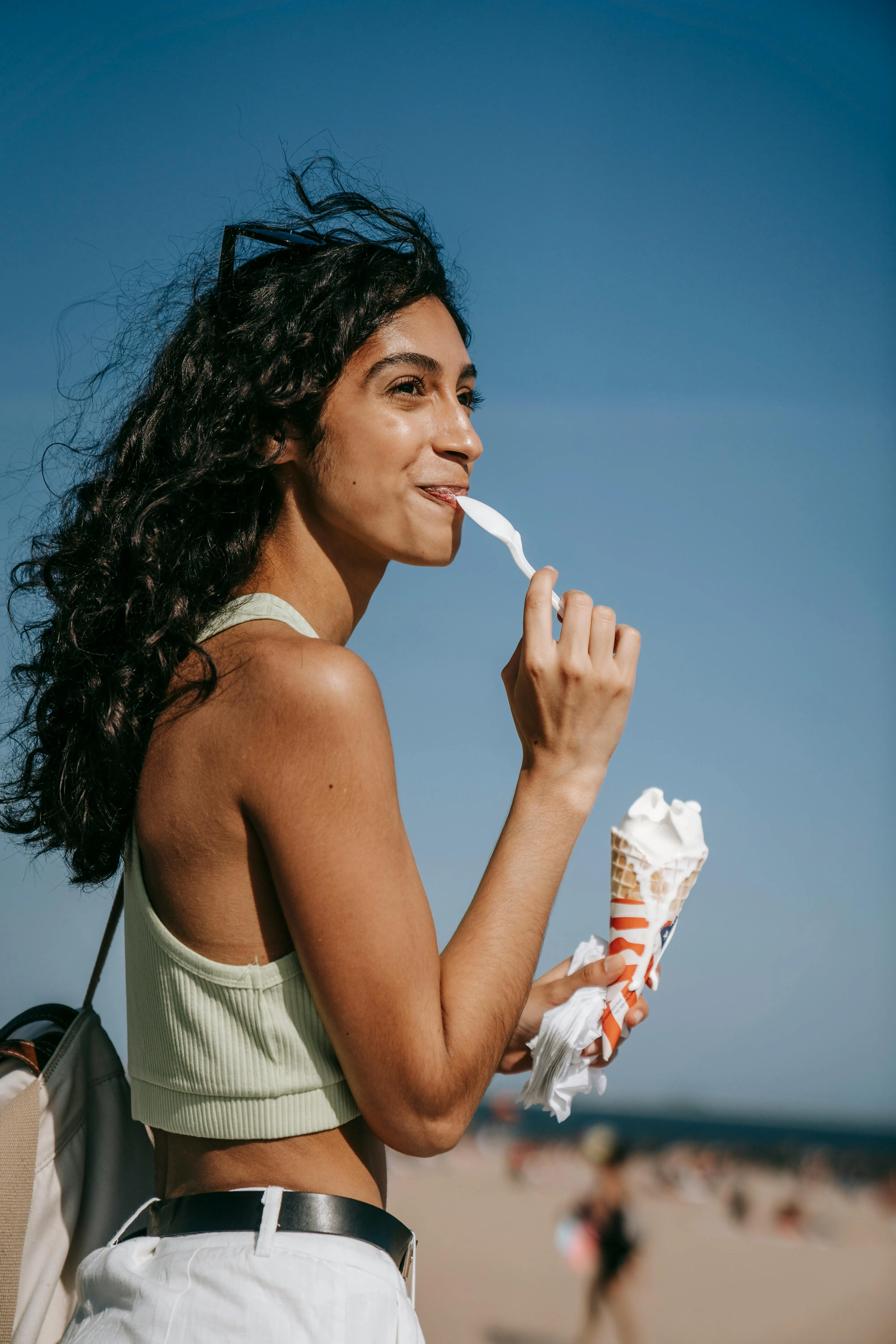 person eating ice cream stock image