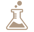 Icon of a laboratory flask with liquid inside and bubbles rising above it.