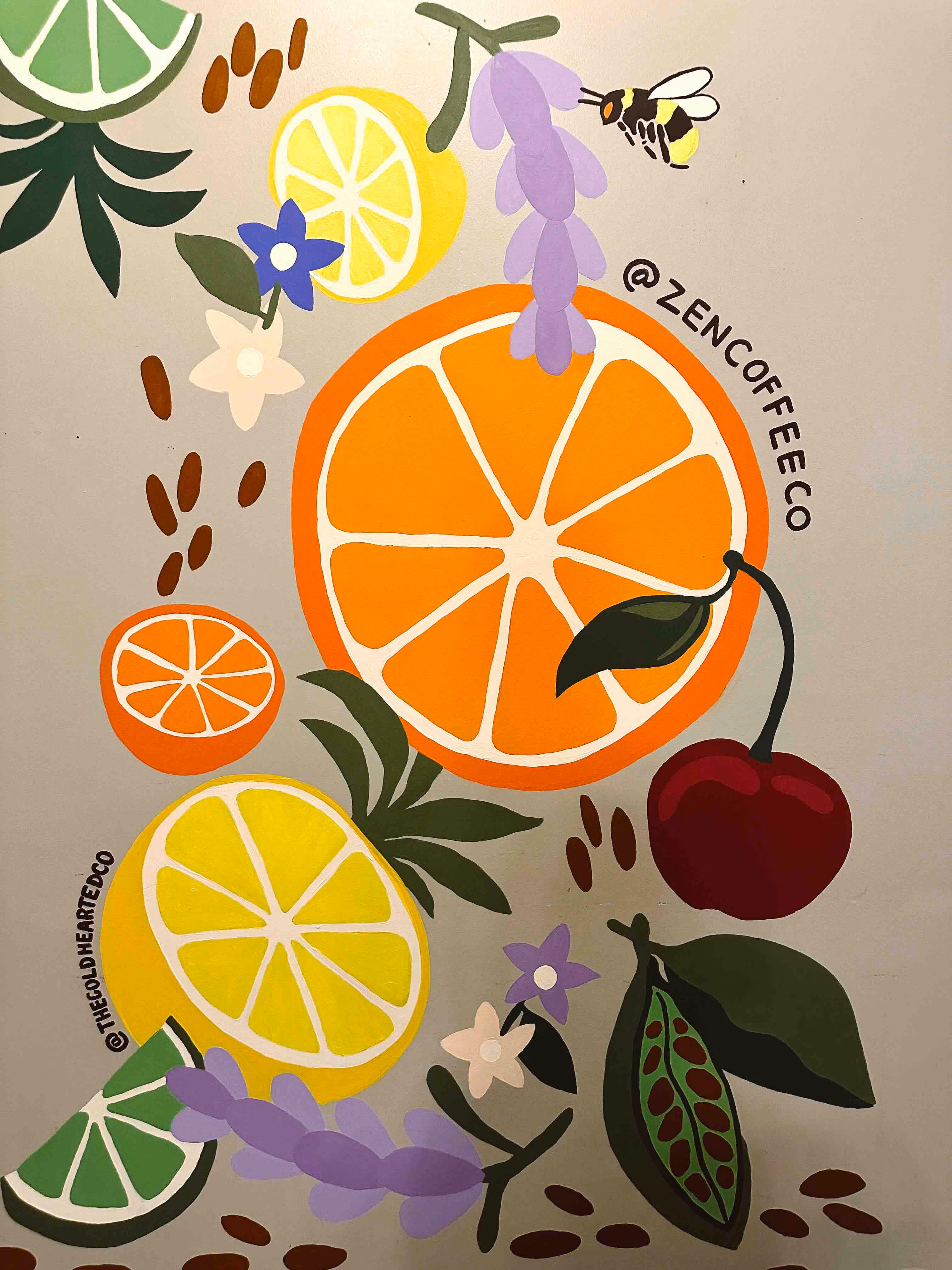 Painted mural at Zen Coffee Company in Omaha, NE