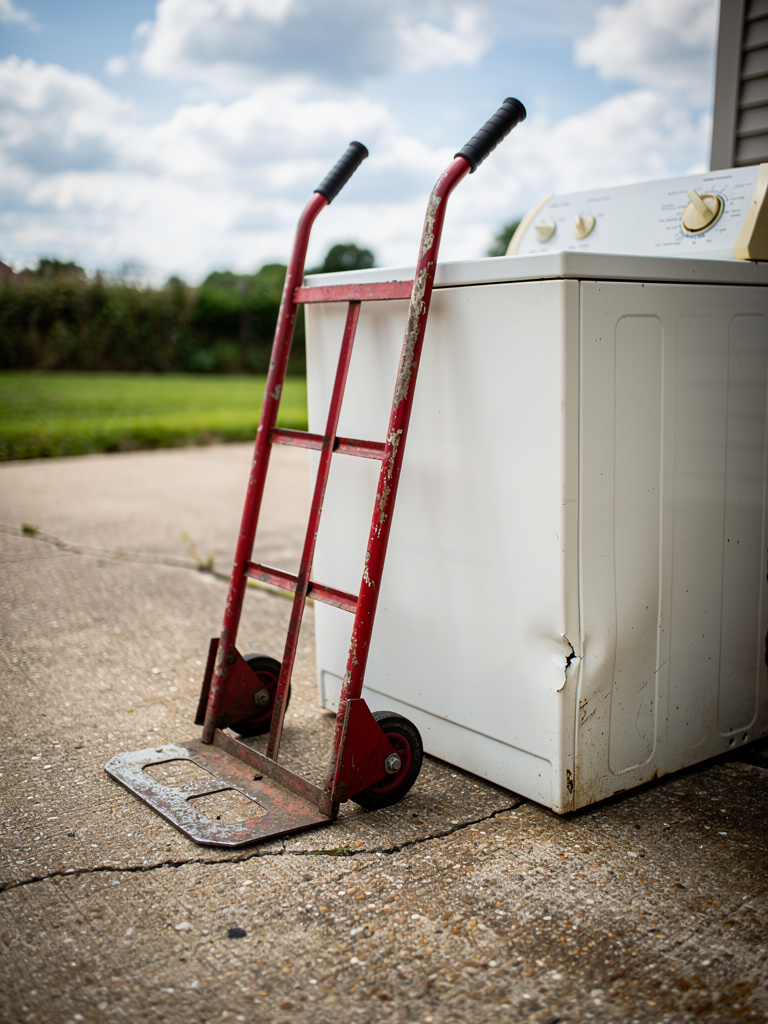 Hand truck ready for appliance pickup