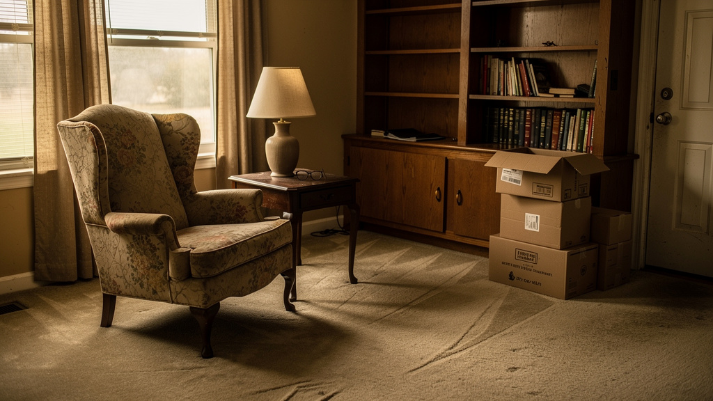 Quiet living room being prepared for an estate cleanout in Columbus, Ohio