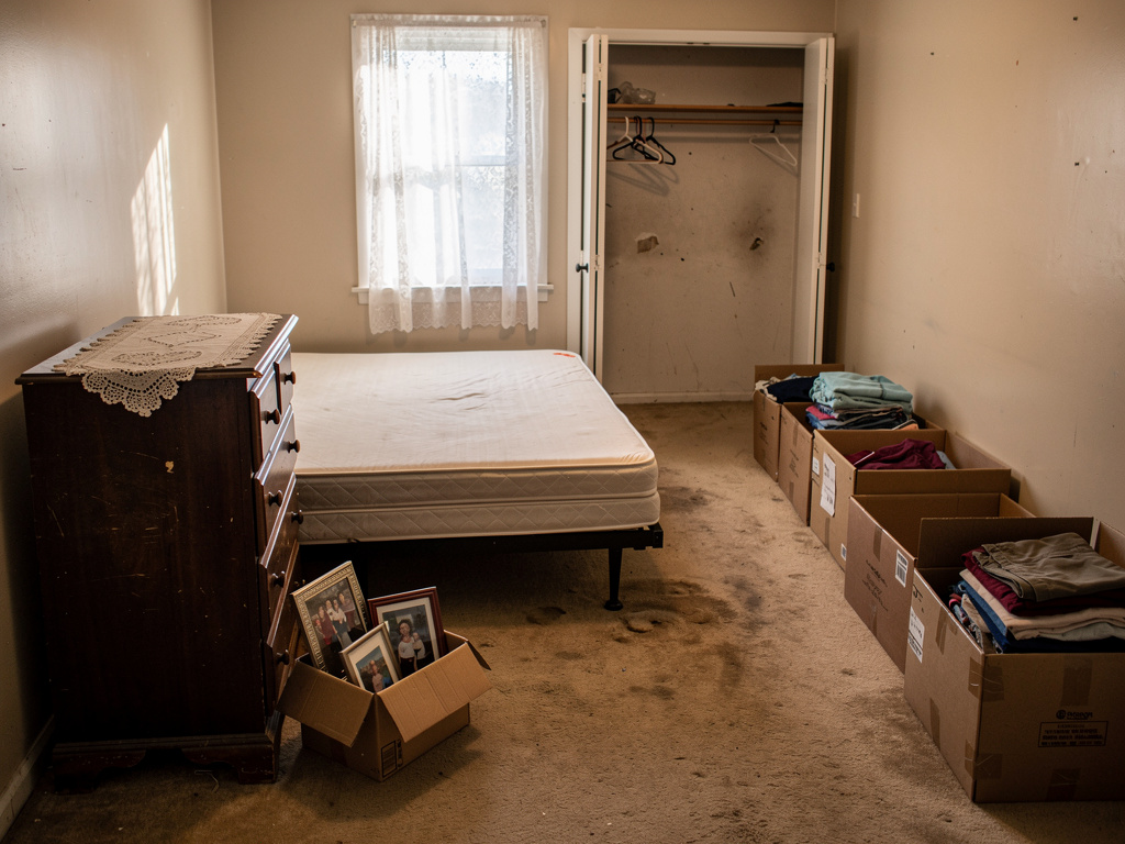 Bedroom being carefully sorted during an estate cleanout
