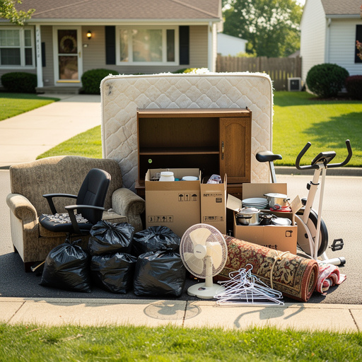 Pile of furniture and household items left behind after a move