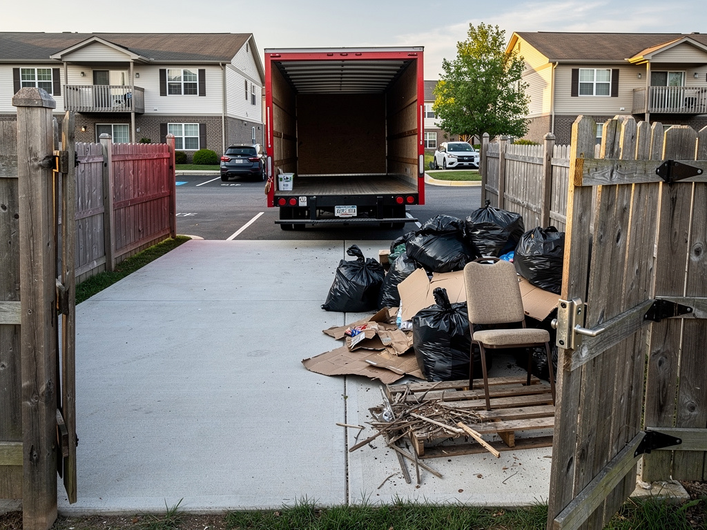 Commercial dumpster pad area being cleaned out at an apartment complex