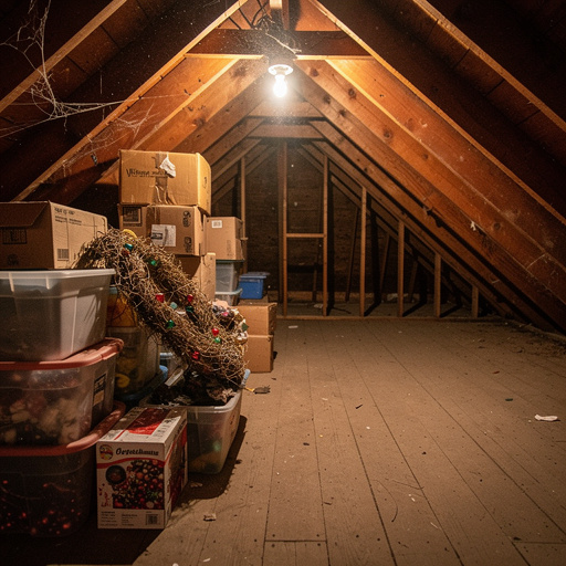 Attic space half-cleared for home sale preparation