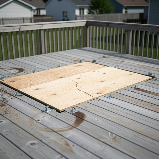 Deck with rectangular outline where hot tub was removed