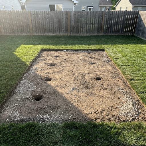 Clean backyard after deck removal ready for new construction