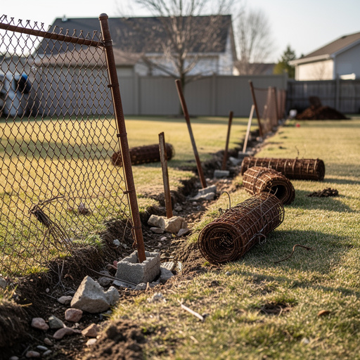 Chain-link fence being removed along property line