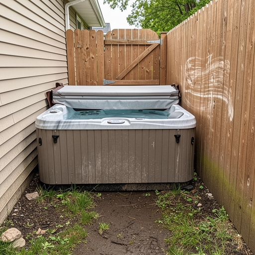 Hot tub wedged in tight space between house and fence