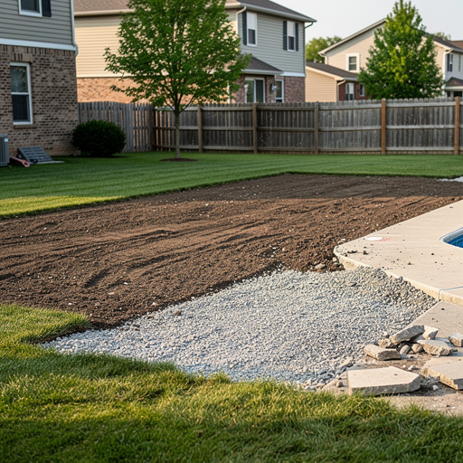 Backyard with filled-in pool area ready for landscaping