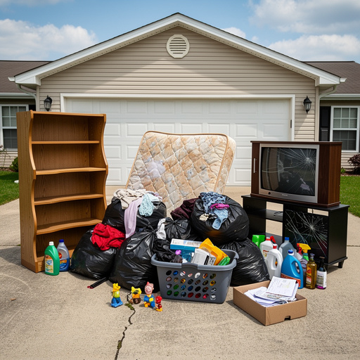 Tenant left-behind items staged for removal