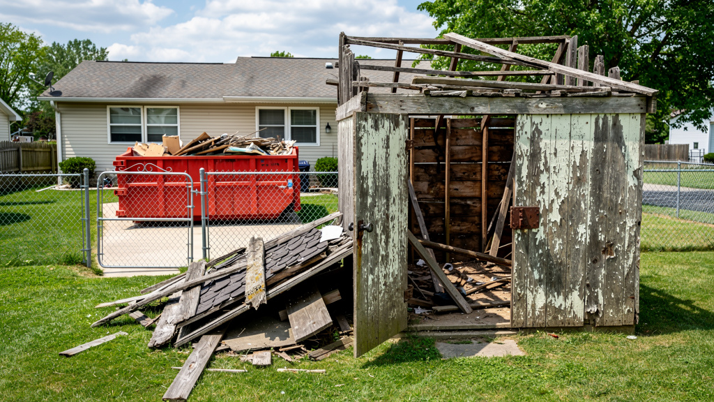 Old shed being demolished in Columbus Ohio backyard