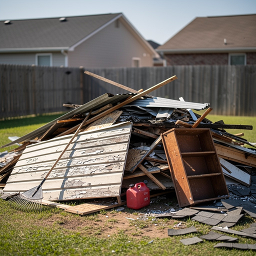 Shed demolition debris pile