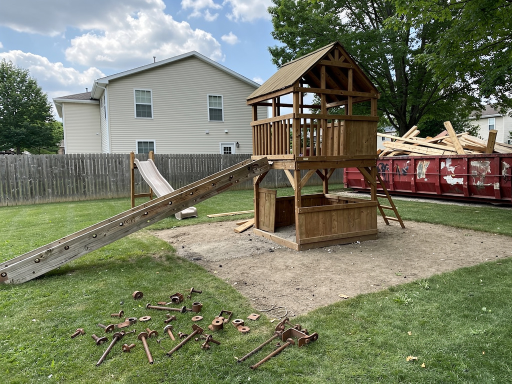 Playset being carefully disassembled