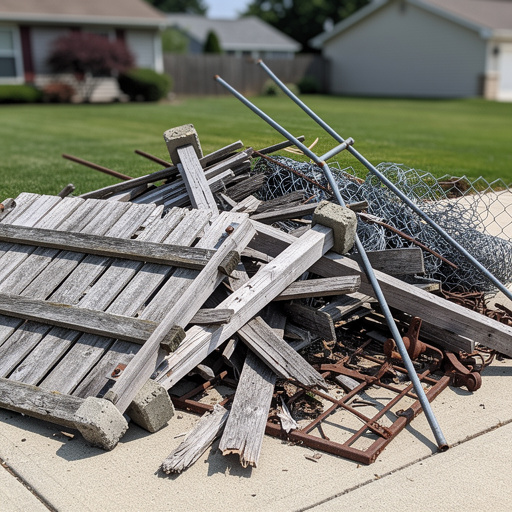 Old fence materials stacked for removal