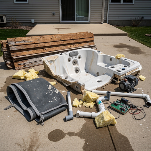 Hot tub components staged for removal