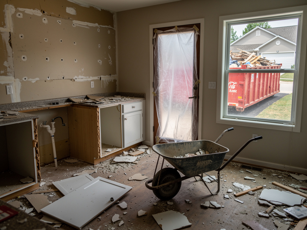 Construction site with debris being loaded