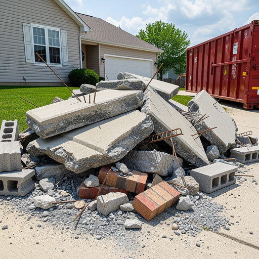 Pile of broken concrete and rebar