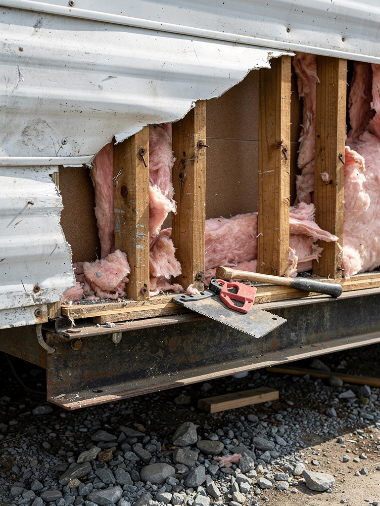 Demolition debris being sorted and loaded