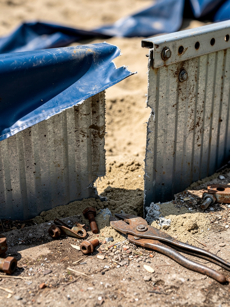 Pool shell being broken apart