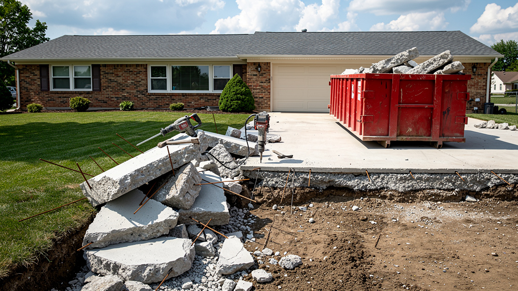 Concrete driveway being demolished in Columbus Ohio