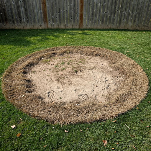Dead grass ring in backyard where pool was removed