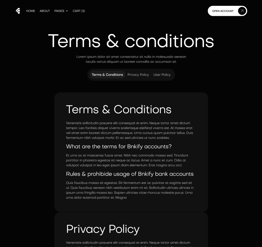 Creditflow - Terms And Conditions Page - Bank Webflow Template | BRIX Templates
