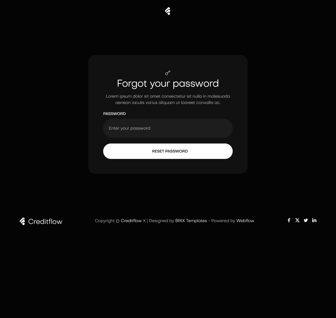 Creditflow - Forgot Your Password Utility Page - Bank Webflow Template | BRIX Templates