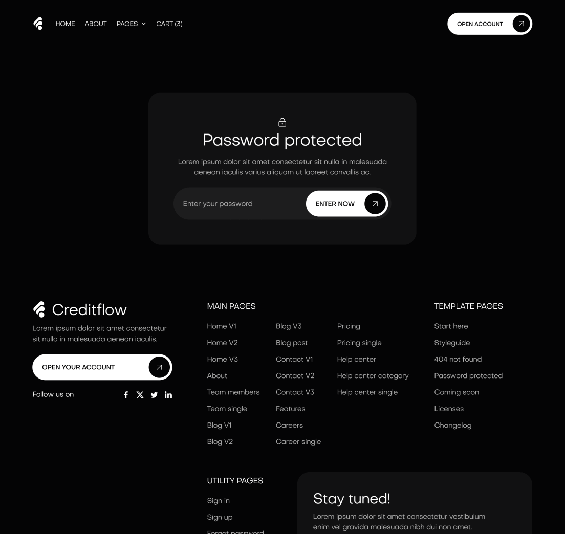 Creditflow - Password Protected Utility Page - Bank Webflow Template | BRIX Templates