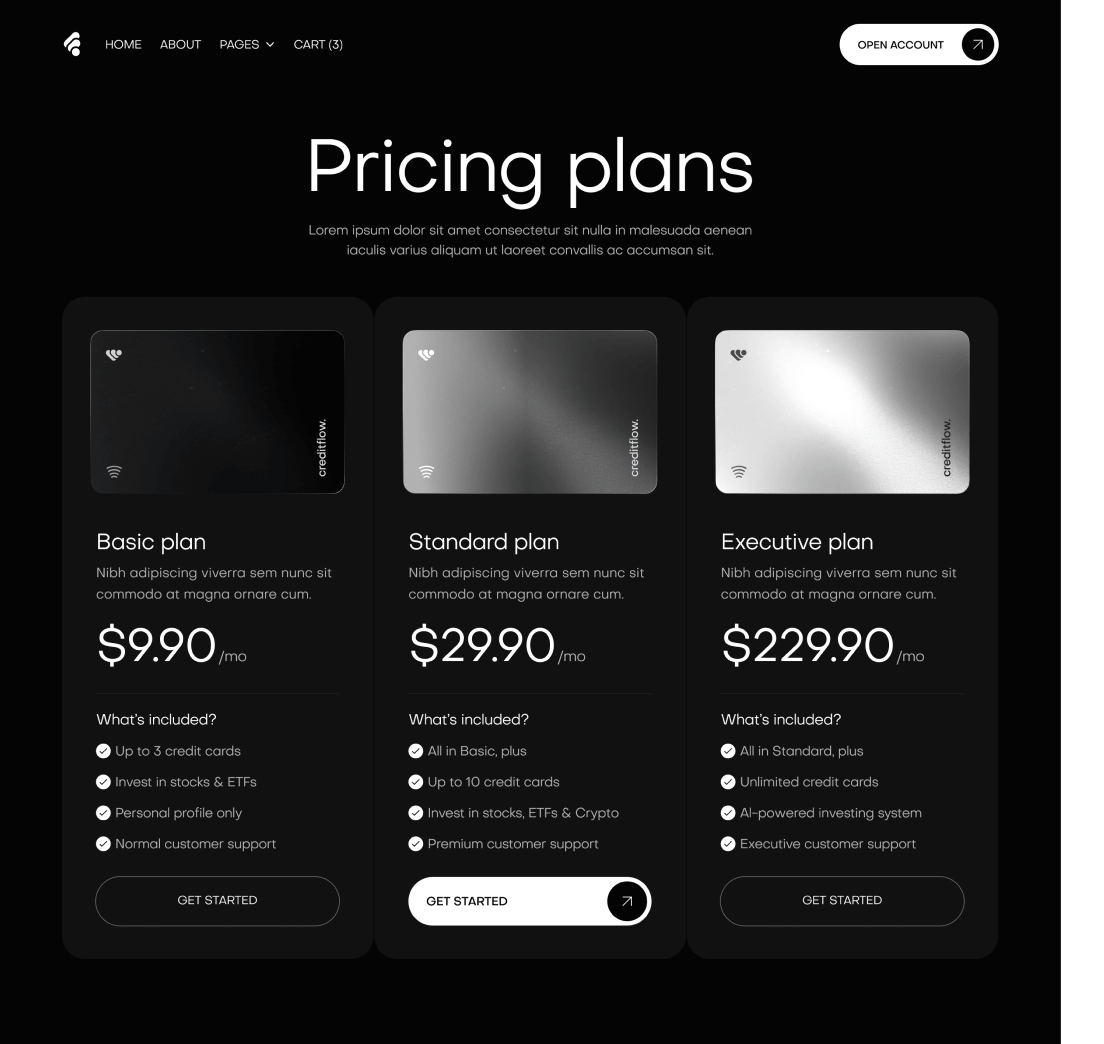 Creditflow - Pricing Page - Bank Webflow Template | BRIX Templates