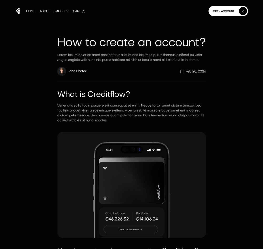 Creditflow - Help Center Single Page - Bank Webflow Template | BRIX Templates