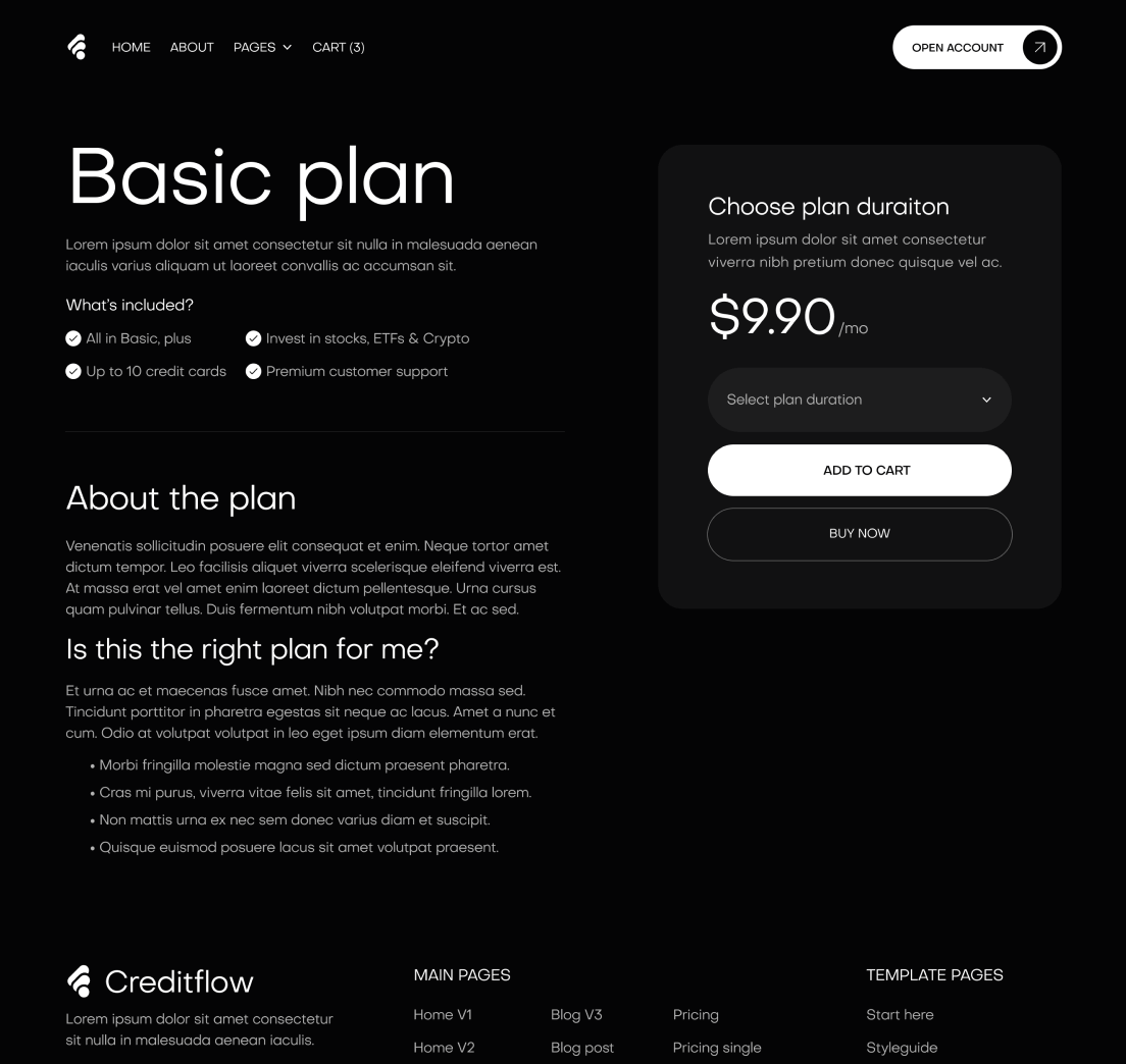 Creditflow - Pricing Single Page - Bank Webflow Template | BRIX Templates