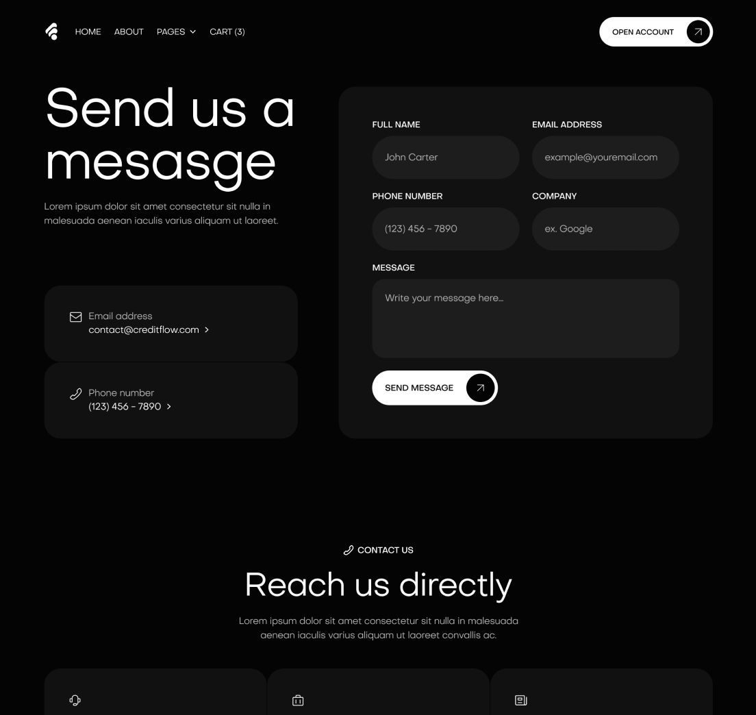 Creditflow - Contact V2 Page - Bank Webflow Template | BRIX Templates