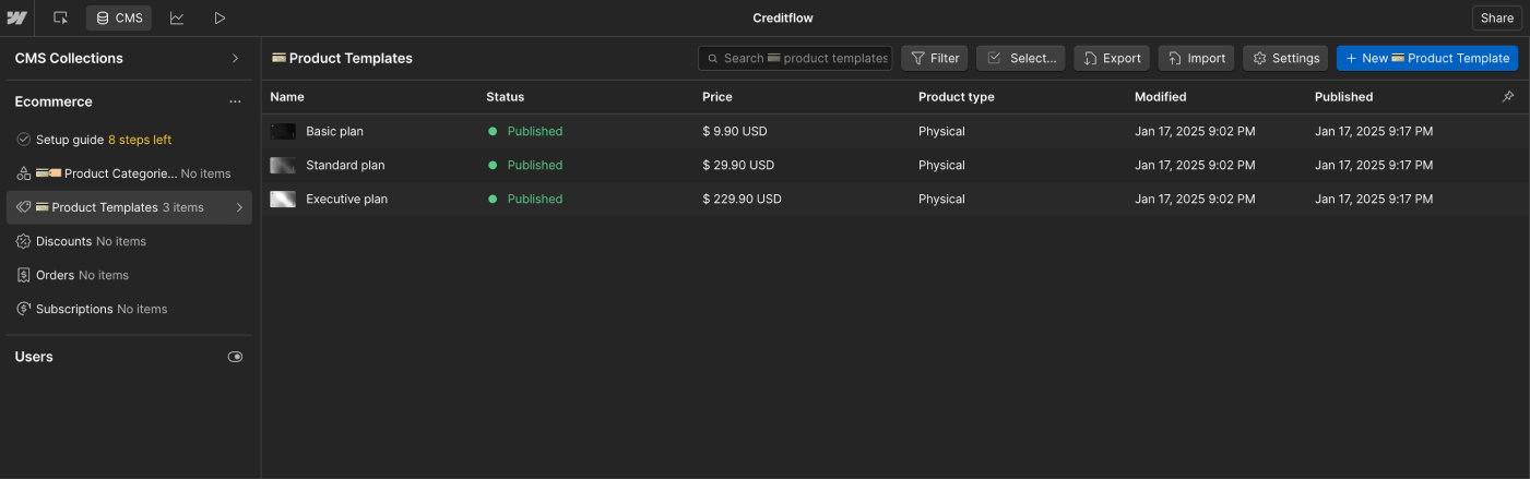 Ecommerce Collection - Creditflow Webflow Template | BRIX Templates