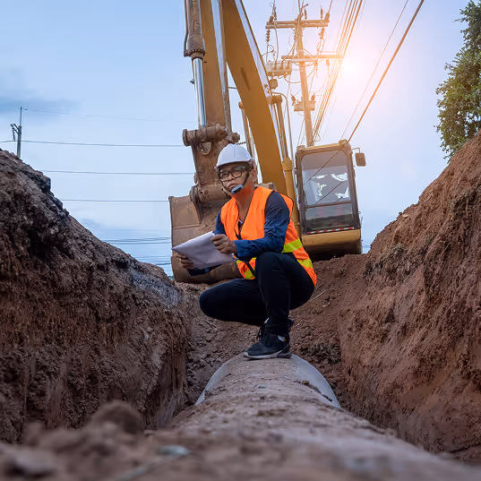 An engineer assessing a water pipe