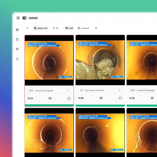 Vapar AI dashboard showing pipe defects