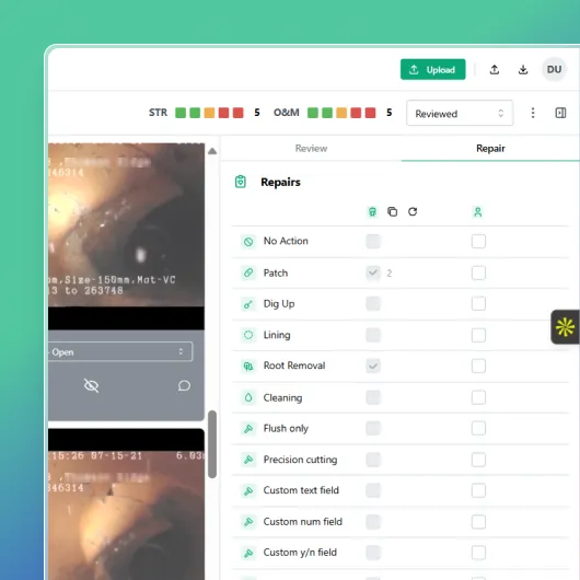 Vapar AI dashboard showing a pipe repair report generated by AI