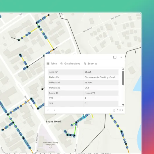 GIS map showing a pipe network