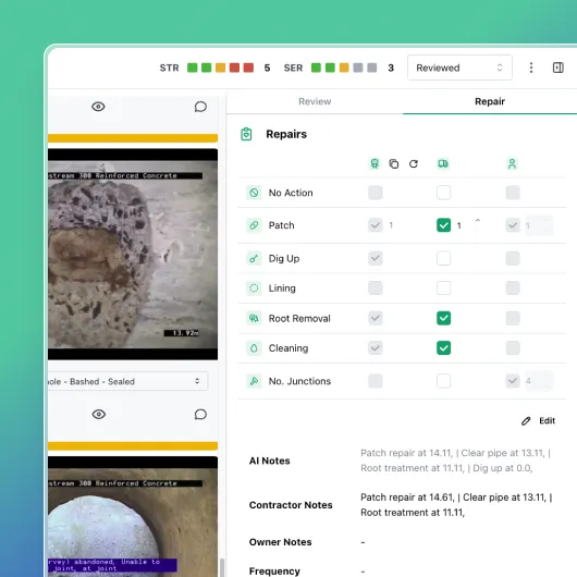 Vapar AI dashboard showing pipe repairs