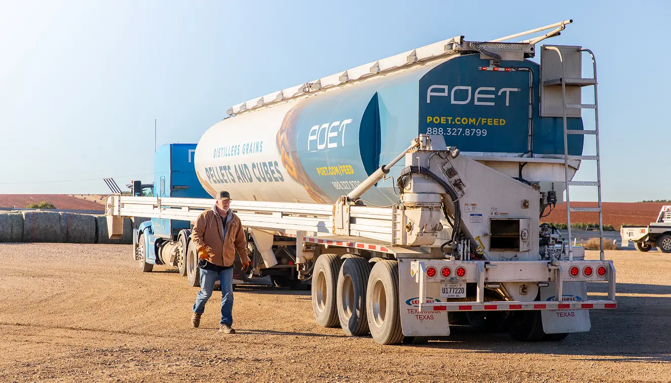 POET pellets paddle wagon making a delivery.