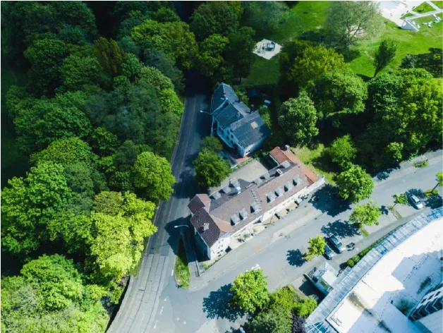 Luftaufnahme des Boutique Hotel Palmenbad in Kassel Bad Wilhelmshöhe