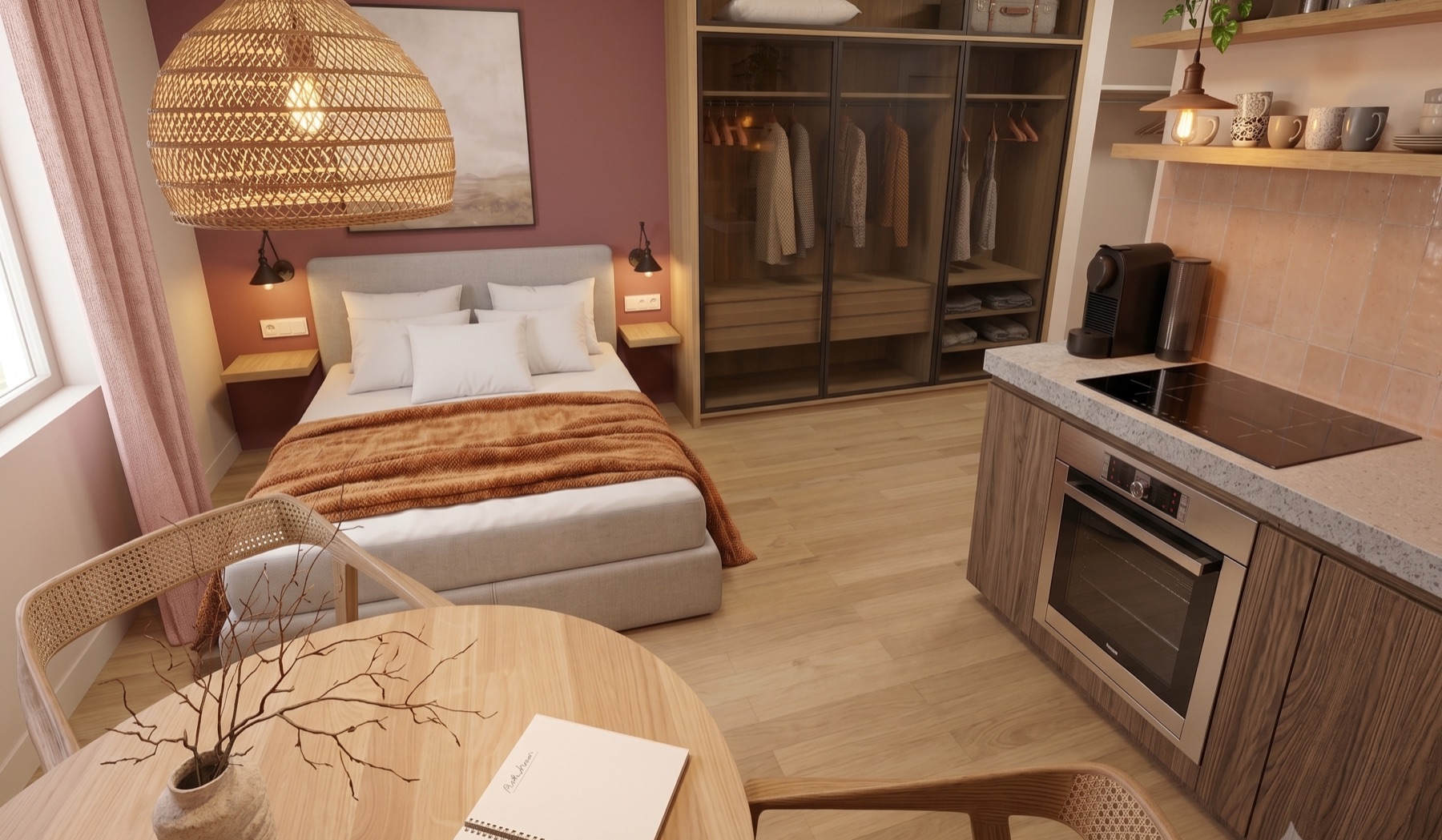 Visualisierung (KI-generiert): Schlafbereich eines Apartments im Marktquartier Kassel