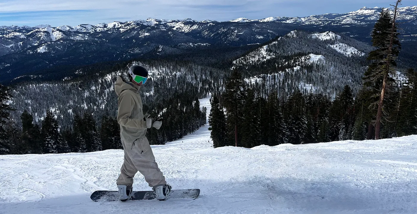Cody Clemente snowboarding down a mountain