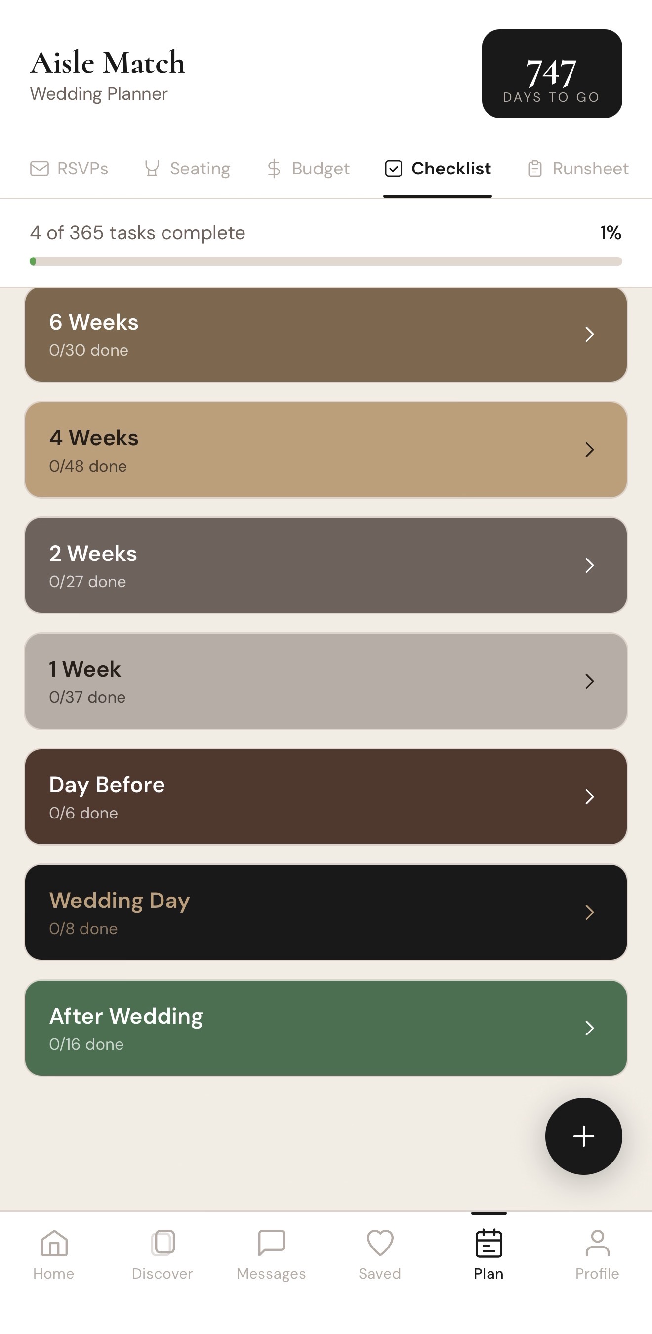 Wedding checklist screen