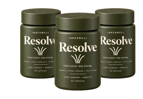 Three bottles of InnerWell Resolve joint support